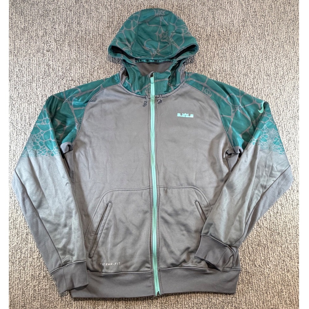 Nike LeBron James Hoodie Mens Medium Grey Teal Therma-FIT Full Zip 620664-065